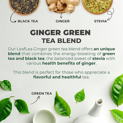 LeafLea Ginger Green Tea, 120 Tea Bags, Premium Green Tea Blend with Pure Ginger Root, Supports Digestive Wellness, Natural Flavor, Low Caffeine, Sugar-Free