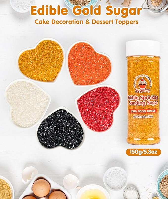 Christmas Edible Gold Sprinkles for Cake Decorating,Sanding Sugar Crystals,150g/5.3oz,Coarse Sprinkle Mix for Baking,Cookies,Ice Cream,Fondant Cake,Caramel Apples,Cupcakes,Desserts,Thanksgiving Christmas Decoration Supplies