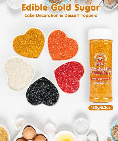 Christmas Edible Gold Sprinkles for Cake Decorating,Sanding Sugar Crystals,150g/5.3oz,Coarse Sprinkle Mix for Baking,Cookies,Ice Cream,Fondant Cake,Caramel Apples,Cupcakes,Desserts,Thanksgiving Christmas Decoration Supplies