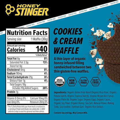 Honey Stinger Organic & Gluten Free Energy Waffle Variety Pack, 12 Salted Caramel and 6 Cookies & Cream Waffles, Nutritious Stroopwafel Snack for Exercise, Endurance and Performance