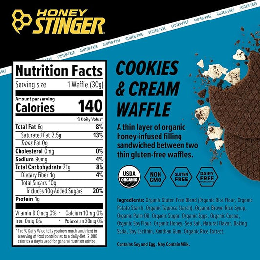 Honey Stinger Organic & Gluten Free Energy Waffle Variety Pack, 12 Salted Caramel and 6 Cookies & Cream Waffles, Nutritious Stroopwafel Snack for Exercise, Endurance and Performance