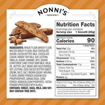 Nonni's Salted Caramel Biscotti Italian Cookies - 6 Boxes - Biscotti Individually Wrapped Cookies - Italian Biscotti Cookies w/Rich Milk Chocolate & Sea Salt - Kosher - 6.72 oz