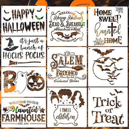 Halloween Stencils for Painting on Wood 12”x8” Large Halloween Stencil Boo Trick or Treat Bats Hocus Pocus Stencils for Door Mats Wood Sign T-Shirt Decor