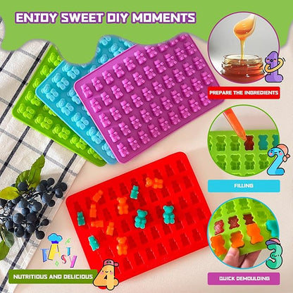 Two Different Sizes Gummy Bear Candy Molds, Set of 4 Non-Stick Silicone Candy Chocolate Gummy Molds with 2 Droppers