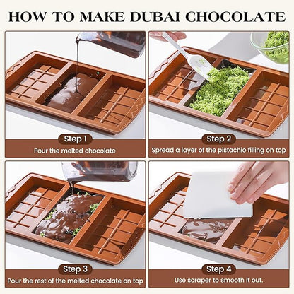 1 Pc Chocolate Bar Mold Deep Large Chocolate Molds Silicone Break Apart Thick Silicone Molds for Candy Bar, With 100 Pcs Bags and 1 Pc Scraper Set (10 Snap）