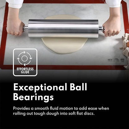 New Star Foodservice 37500 Extra Heavy Duty Restaurant Aluminum Rolling Pin, 13", Silver