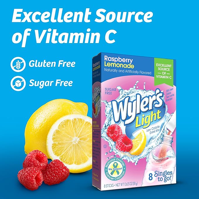 Wyler's Light Singles To Go Powder Packets, Water Drink Mix, Raspberry Lemonade, 96 Single Servings (Pack of 12)
