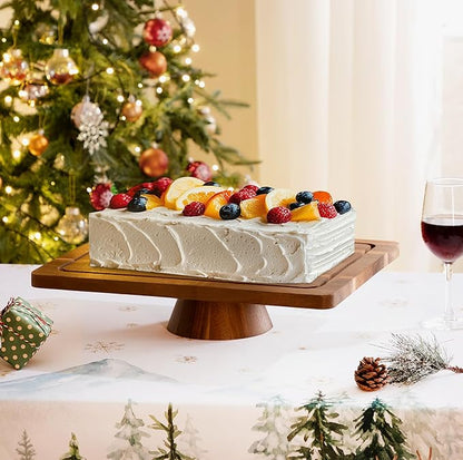 HBlife Cake Stand with Lid (16.5"), Multifunctional Cake Stand with Acrylic Dome Rectangular Acacia Wood 2-in-1 Cake Plate Display Stand with Cover for Baking Gifts, Birthday Kitchen Parties, Weddings