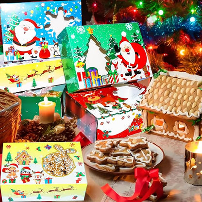 24 PCS Christmas Cookie Boxes for Gift Giving-Christmas Food Containers Cookie Tins, Christmas Tins Treat Boxes with Windows, Holiday Bakery Box for Pastries