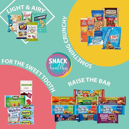 Gift A Snack - Thanksgiving, Holiday, Christmas Stocking Stuffer Healthy Snack Box Care Package + Greeting Card (50 Count) Birthday Treats Gift Basket, Nutritious Granola Breakfast Bars
