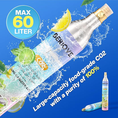 CO2 Cylinder for Soda Maker - 60L Durable CO2 Cartridges for Screw-In Soda Makers Compatible, Exchange Carbonator & Sparkling Water - Carbonates Any Drink with Threaded Cylinders (1PCS)