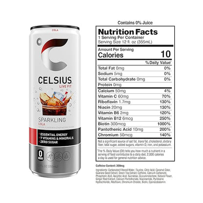 CELSIUS Sparkling Cola, Functional Essential Energy Drink 12 Fl Oz (Pack of 12)