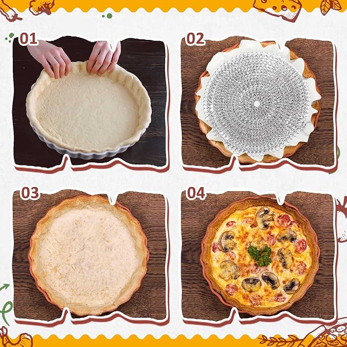 Patelai 2 Pcs Stainless Steel Pie Weights for Baking Universal Fit Pie Weight for 7-10 Inch Pies Round Metal Pies Weights Chain Dishwasher Safe Durable Blind Baking Dough Cooking Pastry (10 Inch)