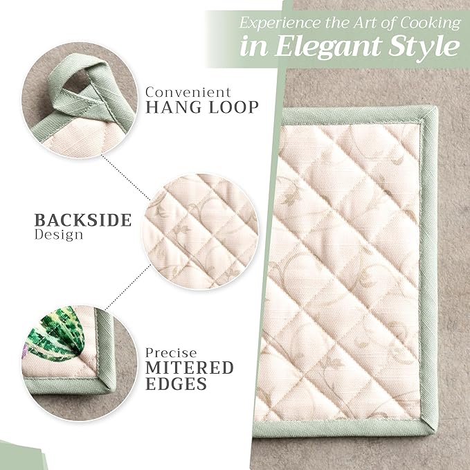 Maison d' Hermine Pot Holders Set 100% Cotton Heat Resistant Potholders 8" x 8" Hot Pads with Loop BBQ, Cooking, Baking, Grilling, Kitchen, Handling Hot Pans (Pack of 2, Lumina)