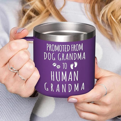 Gossby 14oz Grandma Cup Tumbler - Promoted from Dog Grandma - Mother Day, Christmas, Birthday Gift for New Grandmother - Grandmother Baby Announcement Gift