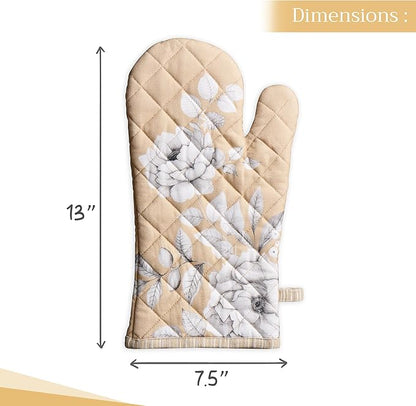 Maison d' Hermine Oven Gloves 100% Cotton Oven Mitt 7" x 13" with Loop Heat Resistant, BBQ, Cooking Gloves, Baking, Grilling, Kitchen, Handling Hot Pans (Pack of 1, Pretty Autumn)