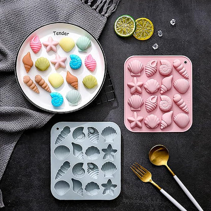 Ocean-Themed Chocolate Mold Set - Food-Grade Silicone Baking Molds with Shell, Starfish, Seashell Beach Life Phrases, Reusable for Under the Sea Cakes, Cupcakes & Party Treats - 2 Pack