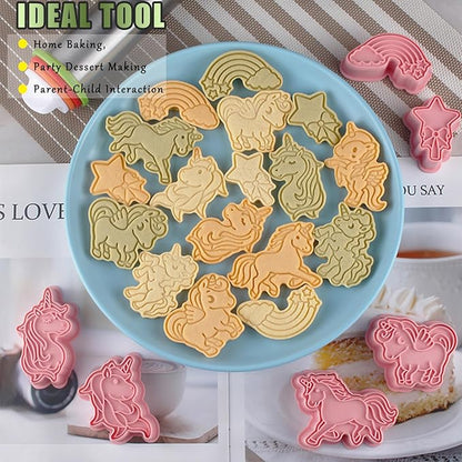 8 Pcs Unicorn Cookie Cutters Set Baking Molds 3D Unicorn Press type Cookie Cutter for Baking, Fondant, Cheese, and Pastries
