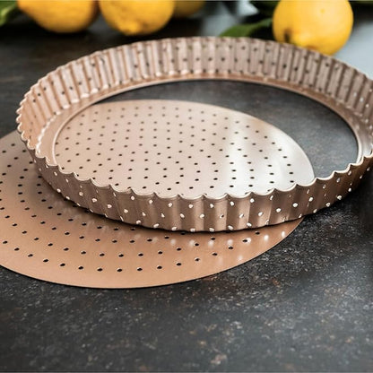Nonstick 9 Inch Tart Pan with Removable Bottom | PFOA & BPA Free Non Toxic Fluted Pie & Quiche Tin | Best Perforated Non Stick Nontoxic 9in Molds with Holes for Baking