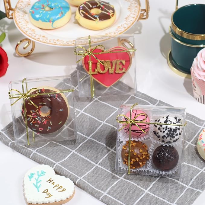 RomanticBaking 3.25" X 3.25" X 1.5" 30pcs Clear Homemade Treat Boxes for Cookies, Soap, Chocolate, Macarons,Truffle, Brownie