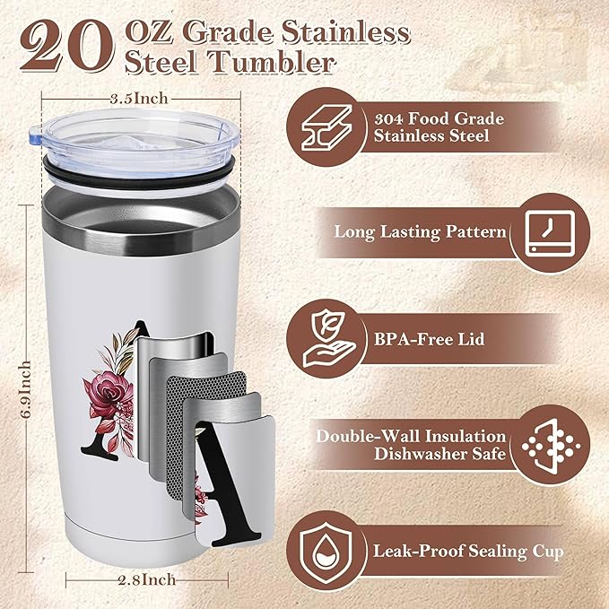 20 Oz Initial Insulated Coffee Cup with Lid Car Tumbler Travel Mug Girlfriend Gf Future Mrs Her Women Boyfriend 1 Year Anniversary Cute Romantic Christmas Xmas First Valentines I Love You More Gifts