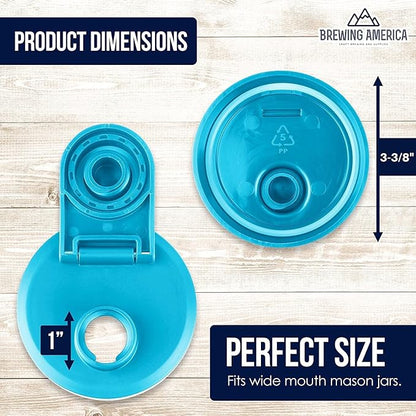 Brewing America Mason Jar Drinking Cup Pint and Half Drinking Lid and Azure 24oz Jar (2, Teal)