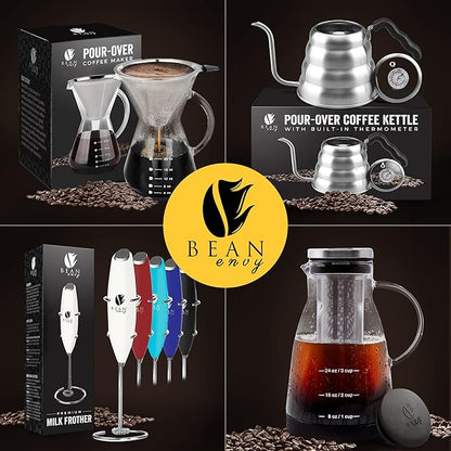 Bean Envy Cold Brew Coffee Maker - 32 oz Glass Coffee Cold Brew Maker and Pitcher w/Silicone Cap & Base