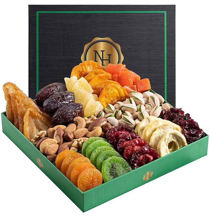 Thanksgiving Dried Fruit & Nuts Gift Basket - Fresh Dried Fruit & Nuts Gift Basket - Assorted Food Gift Box for Christmas, Holiday, Family, Sympathy, Men & Women.