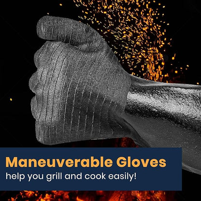 GEEKHOM 18-Inch Heat Resistant Gloves 932°F for BBQ Grilling, Waterproof Long Sleeve Anti-Slip Cooking Gloves – Textured Grip Protection