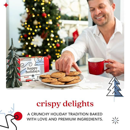 David's Cookies Happy Holidays Thin and Crispy Cookies Tin – Gourmet Crunchy Cookies in Festive Sweet Sampler – Holiday Dessert Gift for Friends Family, Christmas Treats and Seasonal Celebrations