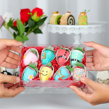 RomanticBaking 50PCS 8x5x2 Inch Full Clear Cookies Boxes Strawberry Boxes Bakery Boxes Cakesickle boxes Chocolate Truffle Boxestreat boxes