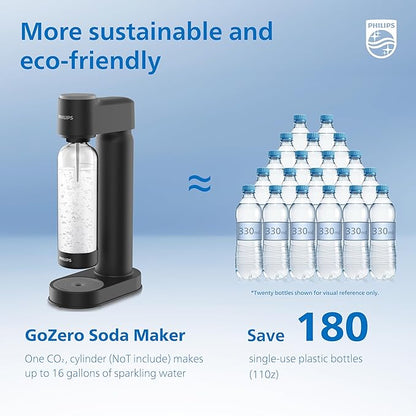 PHILIPS Sparkling Water Maker Soda Maker Soda Streaming Machine Quick Twist for Easy Install, 1L Carbonating Bottle, Soda Water Maker, Compatible with 60L CO2 Carbonator(NOT Included), ADD4901BKOQ/37
