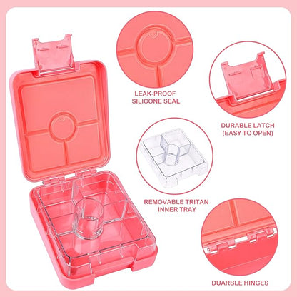 Bento Lunch Box Set With 10oz Soup Thermo, Leak-proof Lunch Containers with 4 Compartment, Kids Hot Thermo Food Jar/Insulation Lunch Bag, Food Containers for School（Rainbow）