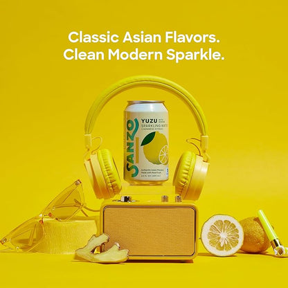 Sanzo Flavored Sparkling Water - Yuzu Lemon Soda Ginger Seltzer - Low Calorie Low Sugar Soda - Craft Asian Drinks - Vegan Gluten Free Carbonated Flavored Water - Fizzy Healthy Drinks - 12oz, 12 Pack