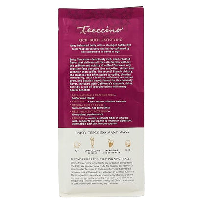 Teeccino Java Chicory Coffee Alternative - Ground Herbal Coffee That’s Prebiotic, Caffeine Free & Acid Free, Medium Roast, 11 Ounce (Pack of 6)
