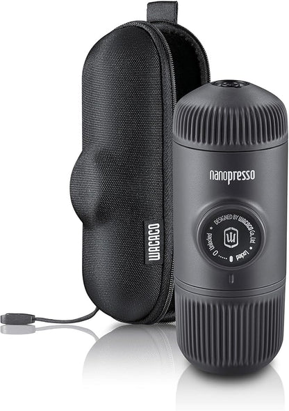 WACACO Nanopresso Portable Espresso Maker Bundled with Protective Case, Mini Travel Coffee Machine, Perfect for Camping, Travel and Office（ Black）