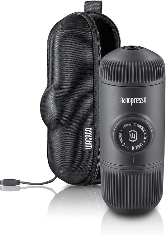 WACACO Nanopresso Portable Espresso Maker Bundled with Protective Case, Mini Travel Coffee Machine, Perfect for Camping, Travel and Office（ Black）