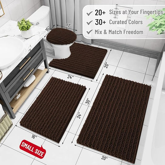 Arotive Luxury Chenille Bathroom Rug Mat, Extra Soft Thick Absorbent Shaggy Bath Rugs, Non-Slip Machine Wash Dry, Plush Bath Mats for Bathroom, Shower and Tub, 47x24, Brown