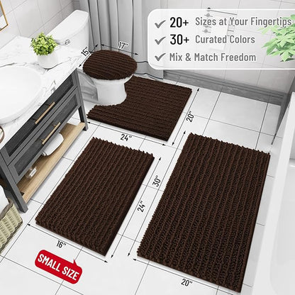 Arotive Luxury Chenille Bathroom Rug Mat, Extra Soft Thick Absorbent Shaggy Bath Rugs, Non-Slip Machine Wash Dry, Plush Bath Mats for Bathroom, Shower and Tub, 44x32, Brown