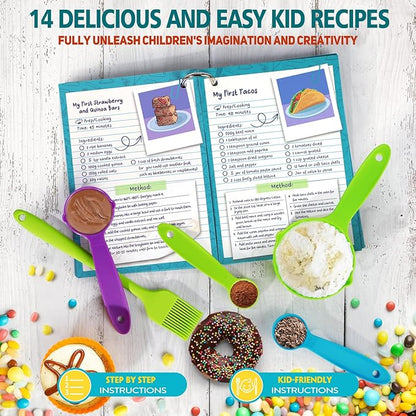 44Pcs Kids Cooking & Baking Set for Real Cooking, Kids Safe Knife & Cooking Tools Utensils with Cookbooks, Toddler Safe Montessori Kitchen Tools Birthday for Girls Boys Ages 6+