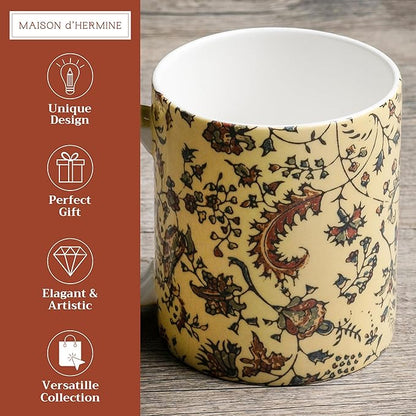 Maison d' Hermine Coffee Mug with Handles Fine Bone China Mugs Pack of One Tea Cups for Hot Beverages Cappuccino Latte Home Restaurant Office Perfect for Gift (Lakshmi - Arum, 12 Ounce)