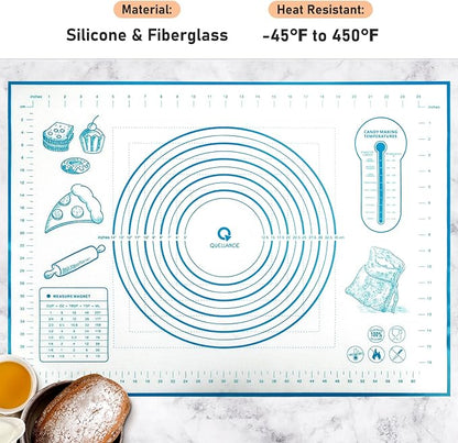 Silicone Baking Mat with Measurements, Pastry/Fondant/Dough Rolling Counter/Oven Liner Mat, 20''(W)28''(L) Blue