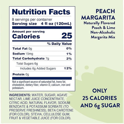 Jordan's Skinny Syrups Sugar Free Syrup, Naturally Sweetened Peach Margarita Mix, 32 oz, Low Calorie Flavoring, Protein Shake, Cocktail & More, Gluten Free, Keto Friendly