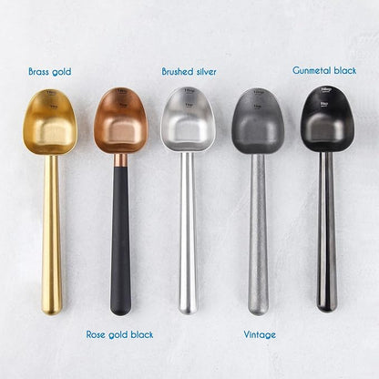 Easyworkz Stainless Steel Long Hollow Handle Coffee Scoop,7g Measuring Spoon for Ground Coffee and Loose Leaf Tea, Brass Gold
