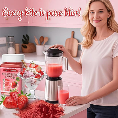 Freeze Dried Strawberry Powder - Kiigfood 4.3 oz/120g Natural Strawberry Powder Fruit Powder, Strawberries Source for Smoothie, Drinks, Baking, Cakes Decoration - Vegan, Non-GMO, Gluten-Free