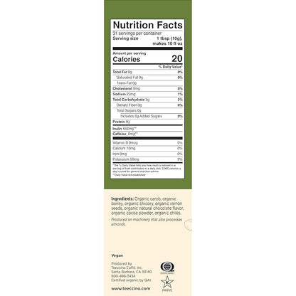 Teeccino Mexican Chocolate Chicory Coffee Alternative - Ground Herbal Coffee That’s Prebiotic, Caffeine-Free & Acid Free with a Hint of Spice, Dark Roast, 11 Ounce