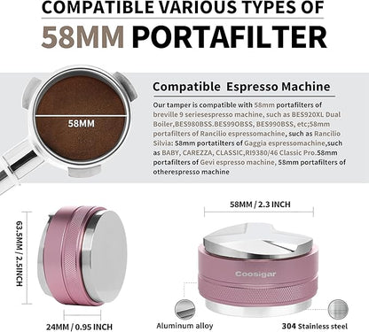 58mm Coffee Distributor and Tamper,Dual Head Coffee Leveler Fits for Gaggia E61 58mm Portafilter,Professional Espresso Hand Tamper.(Light pink)