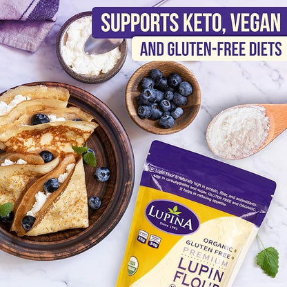 Lupina Organic Gluten-Free Lupin Flour –16 oz- High-Protein, High-Fiber, Low-Carb Plant-Based Flour – Non-GMO Vegan Superfood for Baking, Smoothies & Healthy Cooking