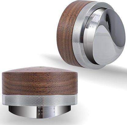 51mm Espresso Distribution Tool Walnut Coffee Distributor Adjustable Depth Stainless Steel Espresso Leveler Premium Espresso Machine Accessories For Coffee Bar