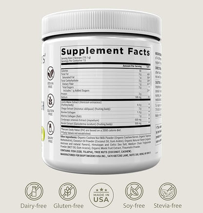 BIOptimizers Mushroom Coffee Alternative – Salted Caramel Drink – Lion’s Mane, Chaga, Reishi + Collagen Peptides for Focus, Energy & Gut Health – Adaptogenic Mushrooms & MCT Powder – 15 Servings